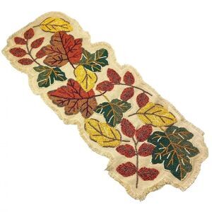 HTF New-World Market Pier Autumn Leaves Fall Beaded on Burlap Table Runner 36x14
